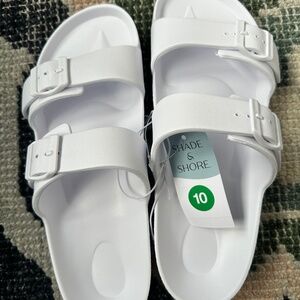 Shade & Shore white double buckle slides